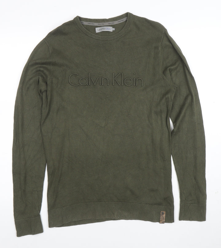 Calvin Klein Men’s Green Cotton Crew Neck Pullover Jumper Size S