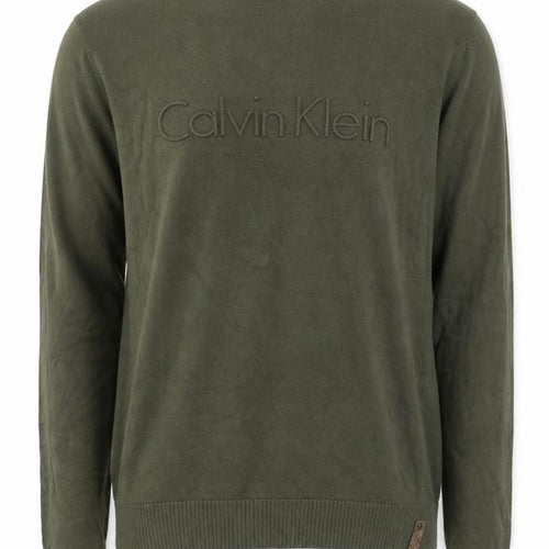 Calvin Klein Men’s Green Cotton Crew Neck Pullover Jumper Size S