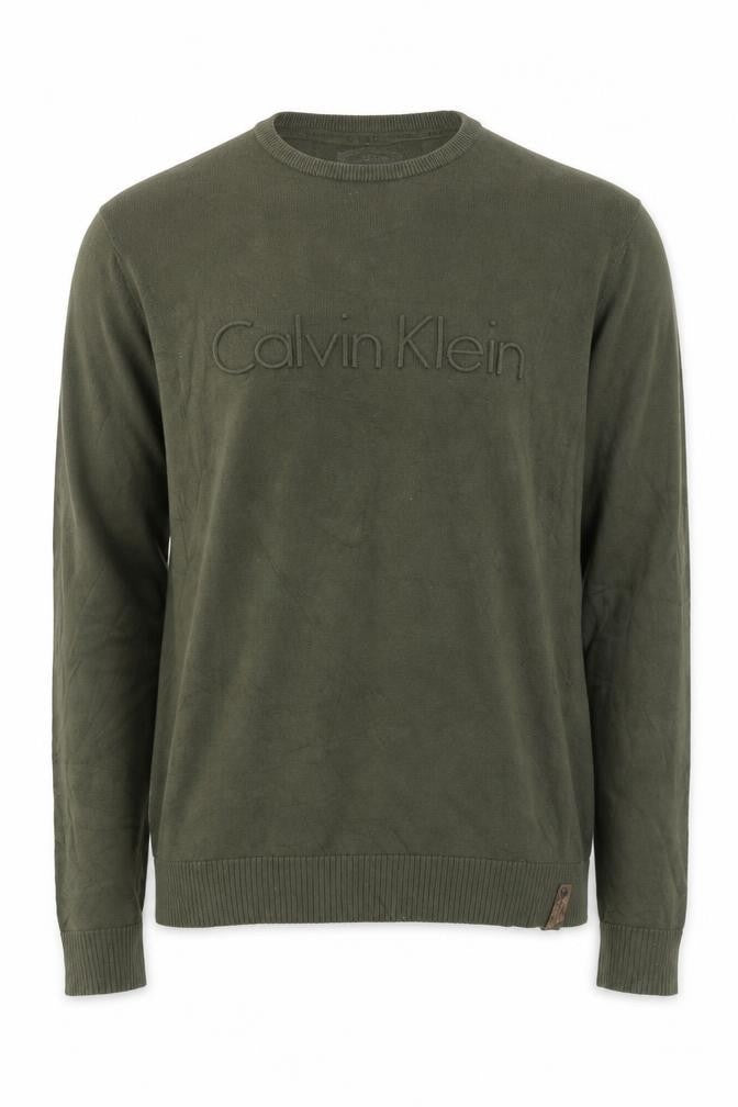 Calvin Klein Men’s Green Cotton Crew Neck Pullover Jumper Size S