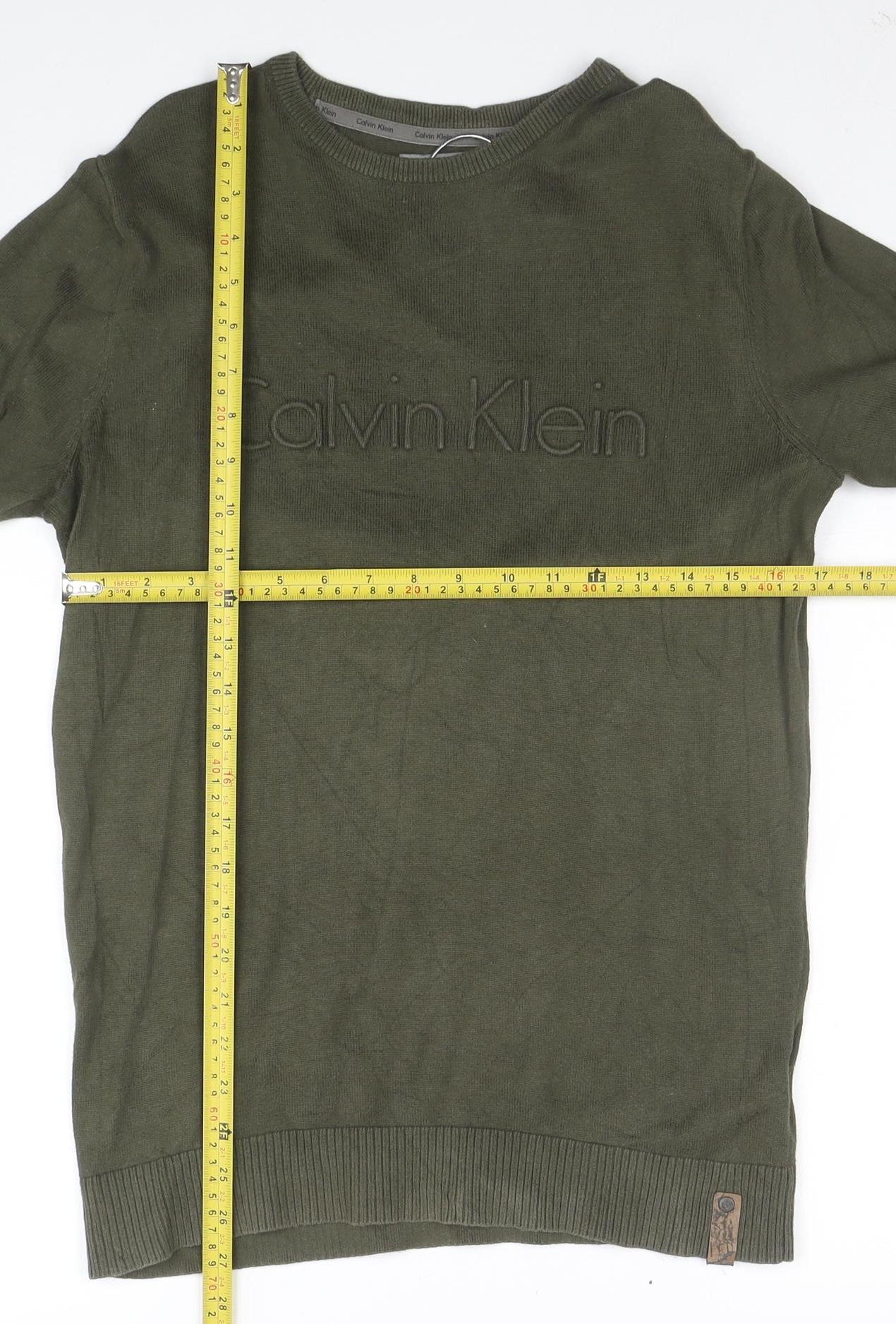 Calvin Klein Men’s Green Cotton Crew Neck Pullover Jumper Size S
