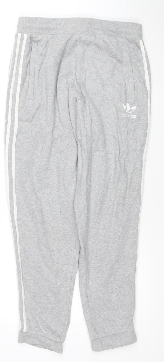 Adidas Mens Grey Jogger Trousers Medium Regular Fit Cotton Blend