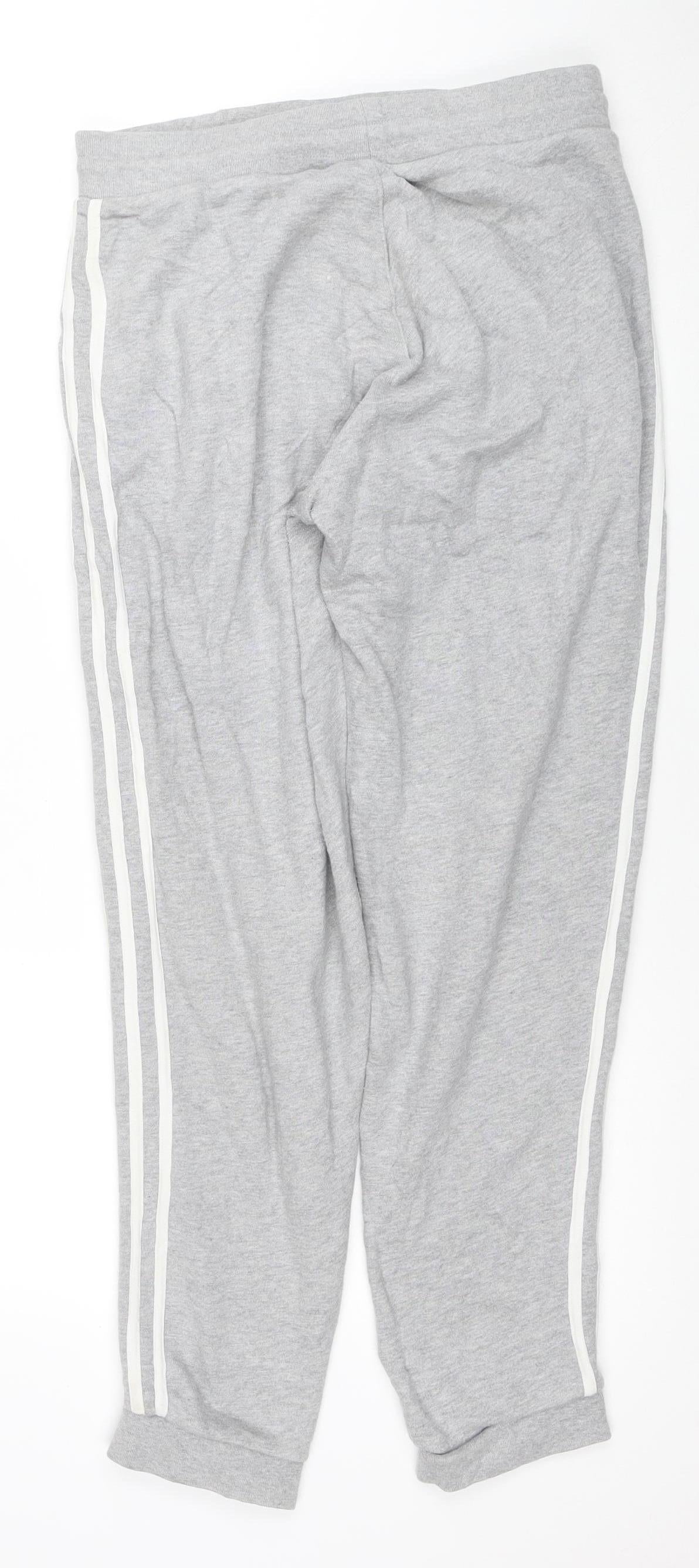 Adidas Mens Grey Jogger Trousers Medium Regular Fit Cotton Blend