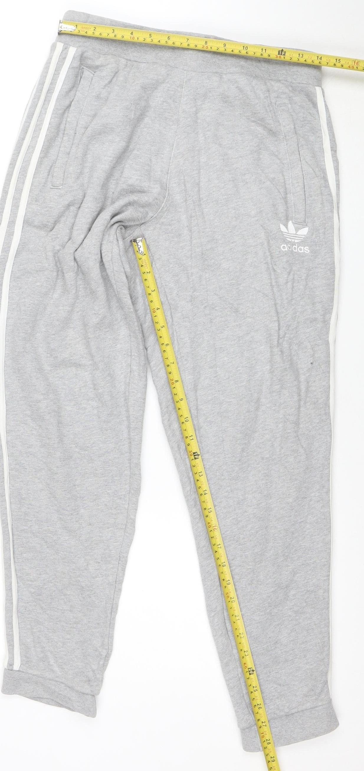 Adidas Mens Grey Jogger Trousers Medium Regular Fit Cotton Blend