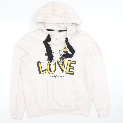 Disney Mickey Mouse Women's Beige Hoodie S Love Always Wins Graphic