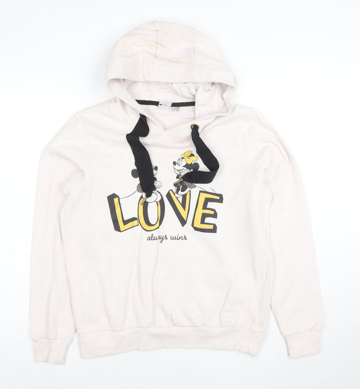 Disney Mickey Mouse Women's Beige Hoodie S Love Always Wins Graphic