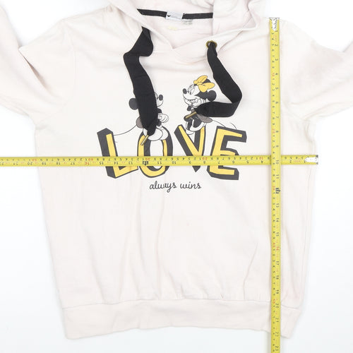 Disney Mickey Mouse Women's Beige Hoodie S Love Always Wins Graphic