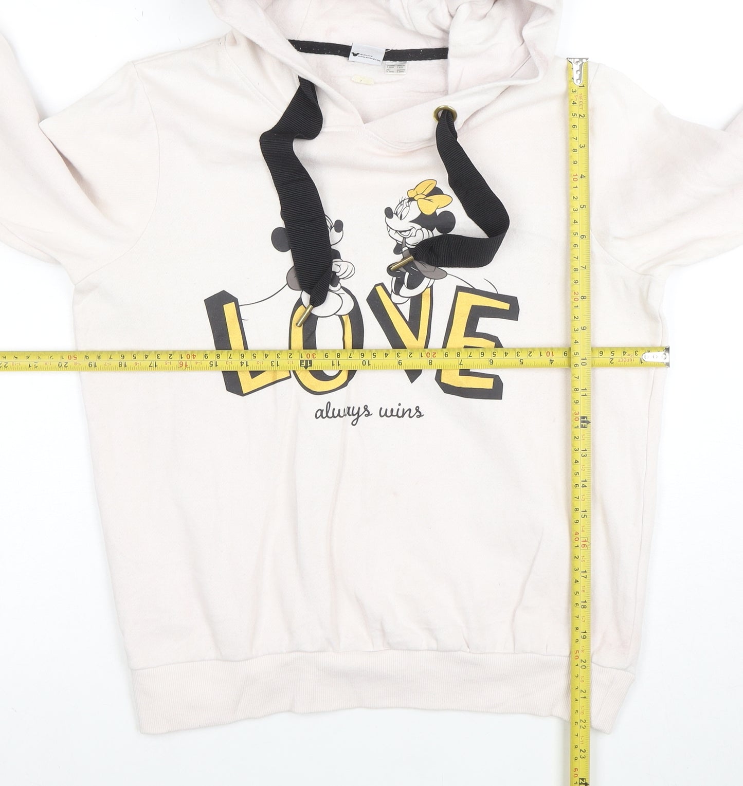 Disney Mickey Mouse Women's Beige Hoodie S Love Always Wins Graphic