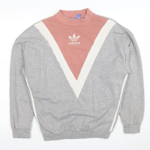 Adidas Womens Grey & Pink Crew Neck Pullover Sweatshirt Size 10 M