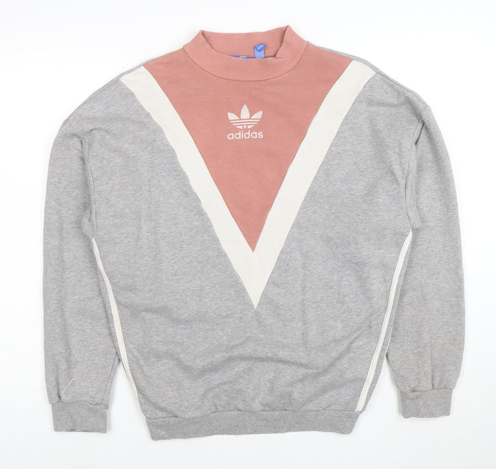 Adidas Womens Grey & Pink Crew Neck Pullover Sweatshirt Size 10 M
