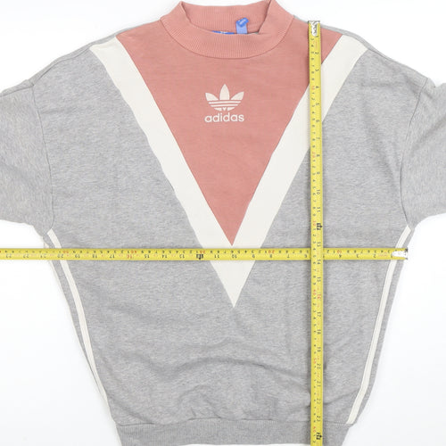 Adidas Womens Grey & Pink Crew Neck Pullover Sweatshirt Size 10 M