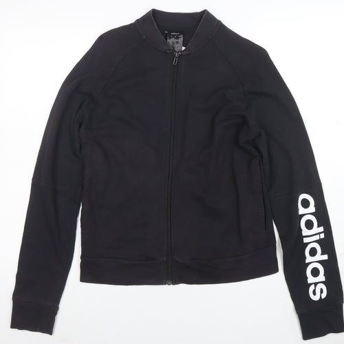 Adidas Women Black Full Zip Sweatshirt Size M Cotton Blend
