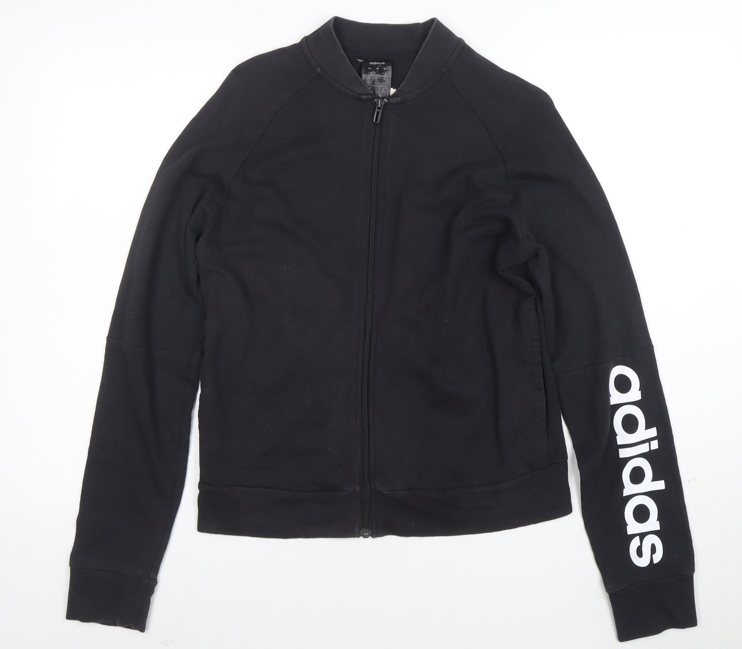 Adidas Women Black Full Zip Sweatshirt Size M Cotton Blend