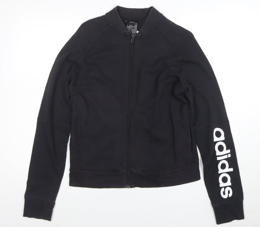 Adidas Women Black Full Zip Sweatshirt Size M Cotton Blend