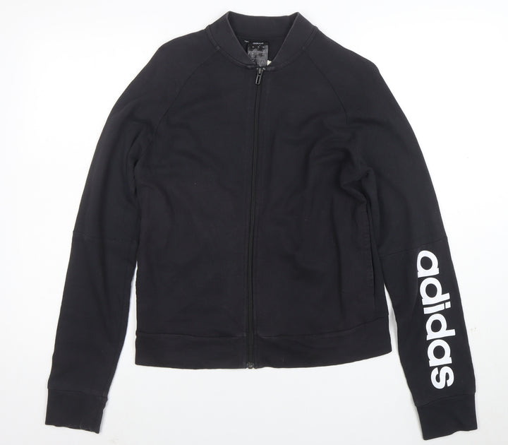 Adidas Women Black Full Zip Sweatshirt Size M Cotton Blend