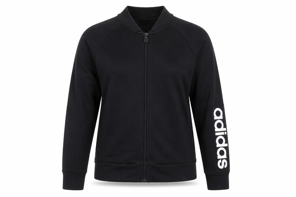 Front view of Adidas Women Black Full Zip Sweatshirt, size M, Cotton Blend