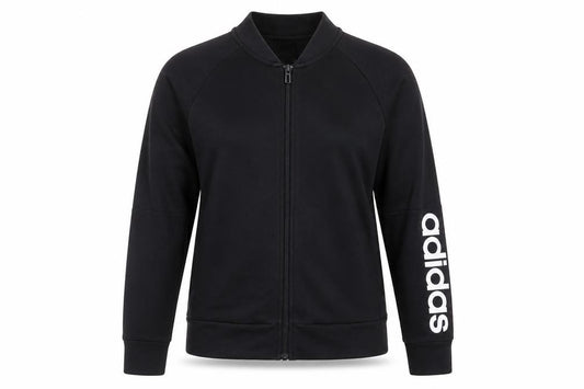Front view of Adidas Women Black Full Zip Sweatshirt, size M, Cotton Blend