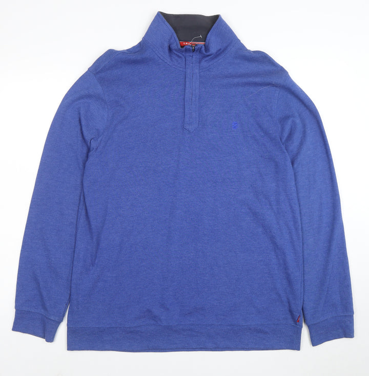 IZOD Men's Blue 1/4 Zip Pullover Sweatshirt L Cotton Blend