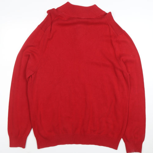 Nautica Men’s Red 1/4 Zip Cotton Jumper XL High Neck Classic Knit