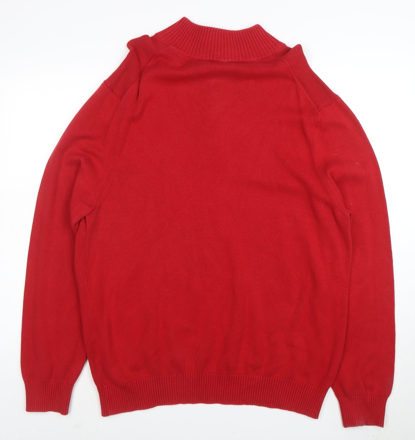 Nautica Men’s Red 1/4 Zip Cotton Jumper XL High Neck Classic Knit