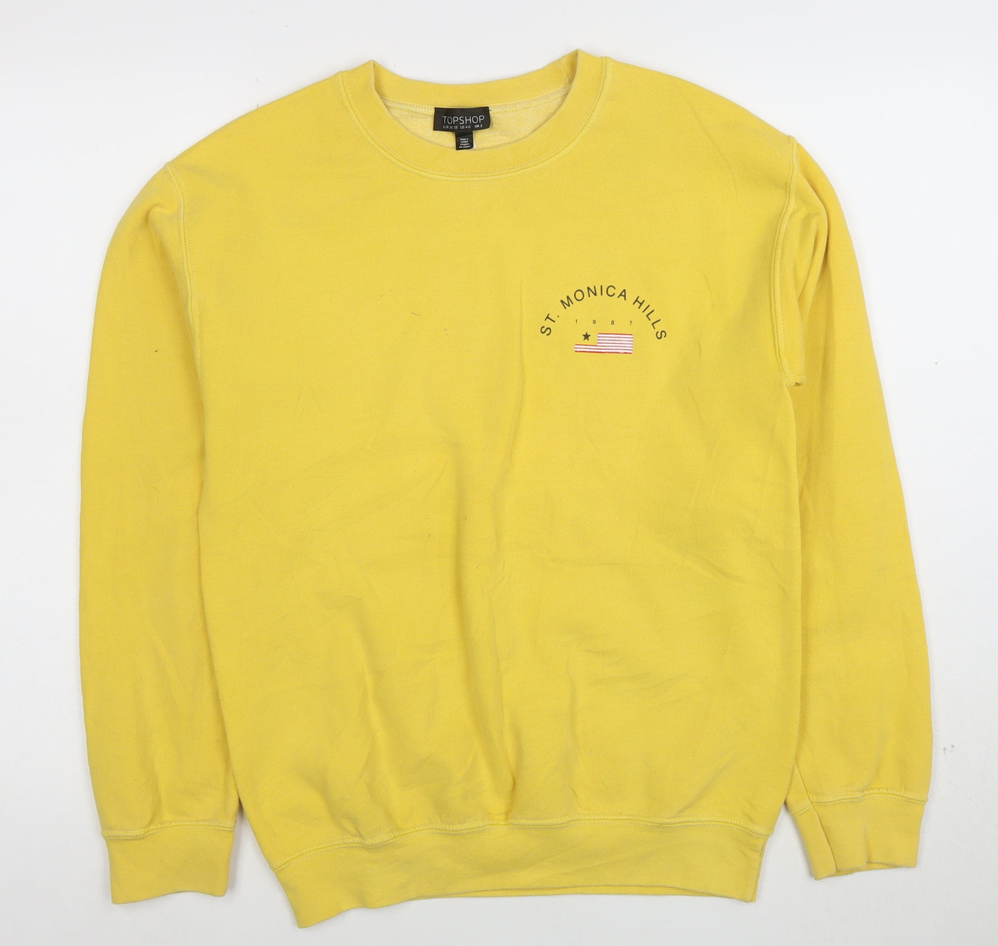Topshop Unisex Yellow Graphic Pullover Sweatshirt S