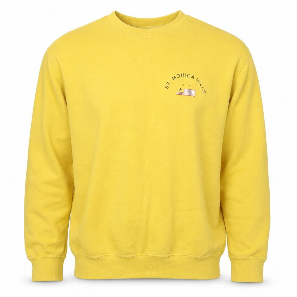 Front view of Topshop unisex yellow graphic pullover sweatshirt s