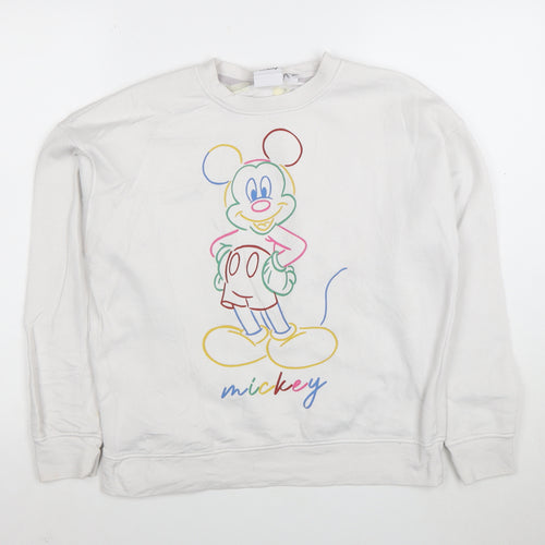 Disney Women White 2XS Pullover Sweatshirt Mickey Mouse Graphic