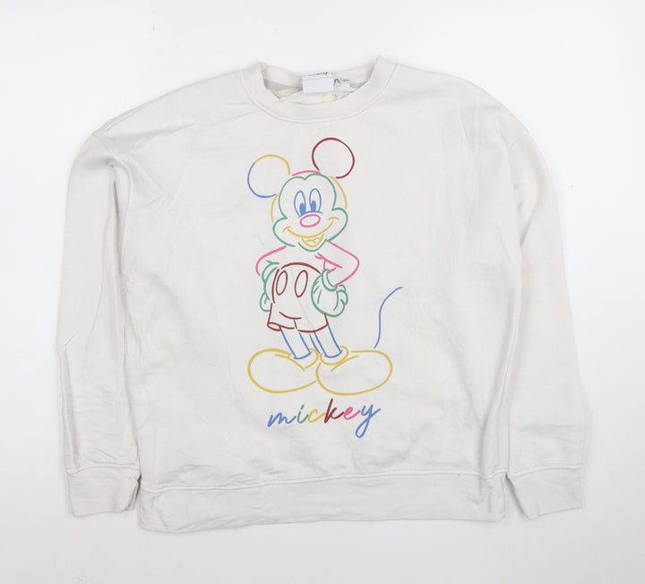 Disney Women White 2XS Pullover Sweatshirt Mickey Mouse Graphic