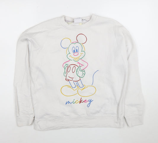 Disney Women White 2XS Pullover Sweatshirt Mickey Mouse Graphic