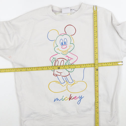 Disney Women White 2XS Pullover Sweatshirt Mickey Mouse Graphic