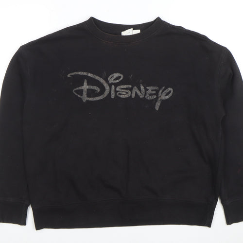 Disney Women Black Small Pullover Sweatshirt Logo Cotton Blend