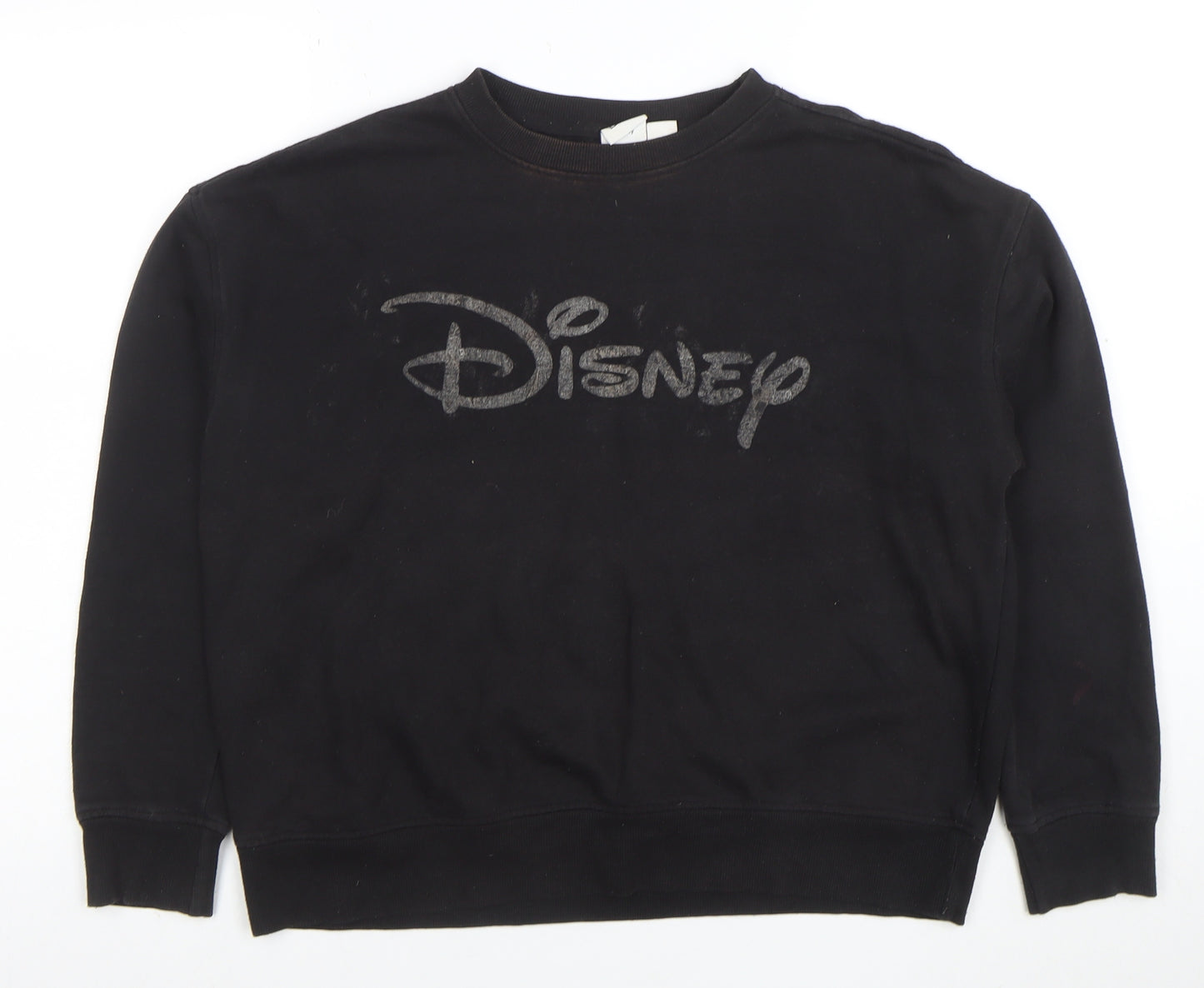 Disney Women Black Small Pullover Sweatshirt Logo Cotton Blend