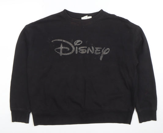 Disney Women Black Small Pullover Sweatshirt Logo Cotton Blend
