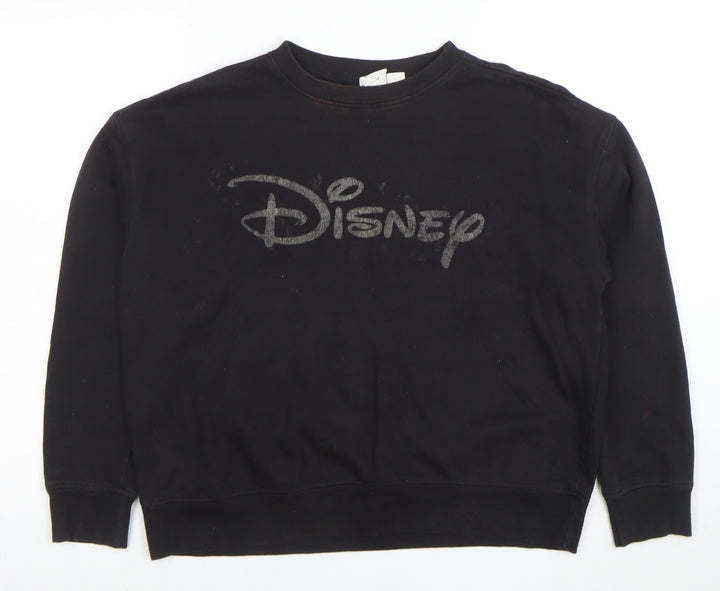 Disney Women Black Small Pullover Sweatshirt Logo Cotton Blend