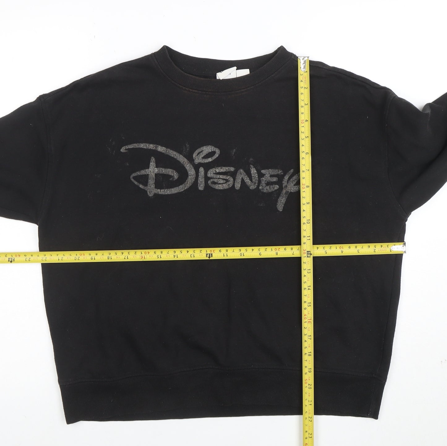 Disney Women Black Small Pullover Sweatshirt Logo Cotton Blend
