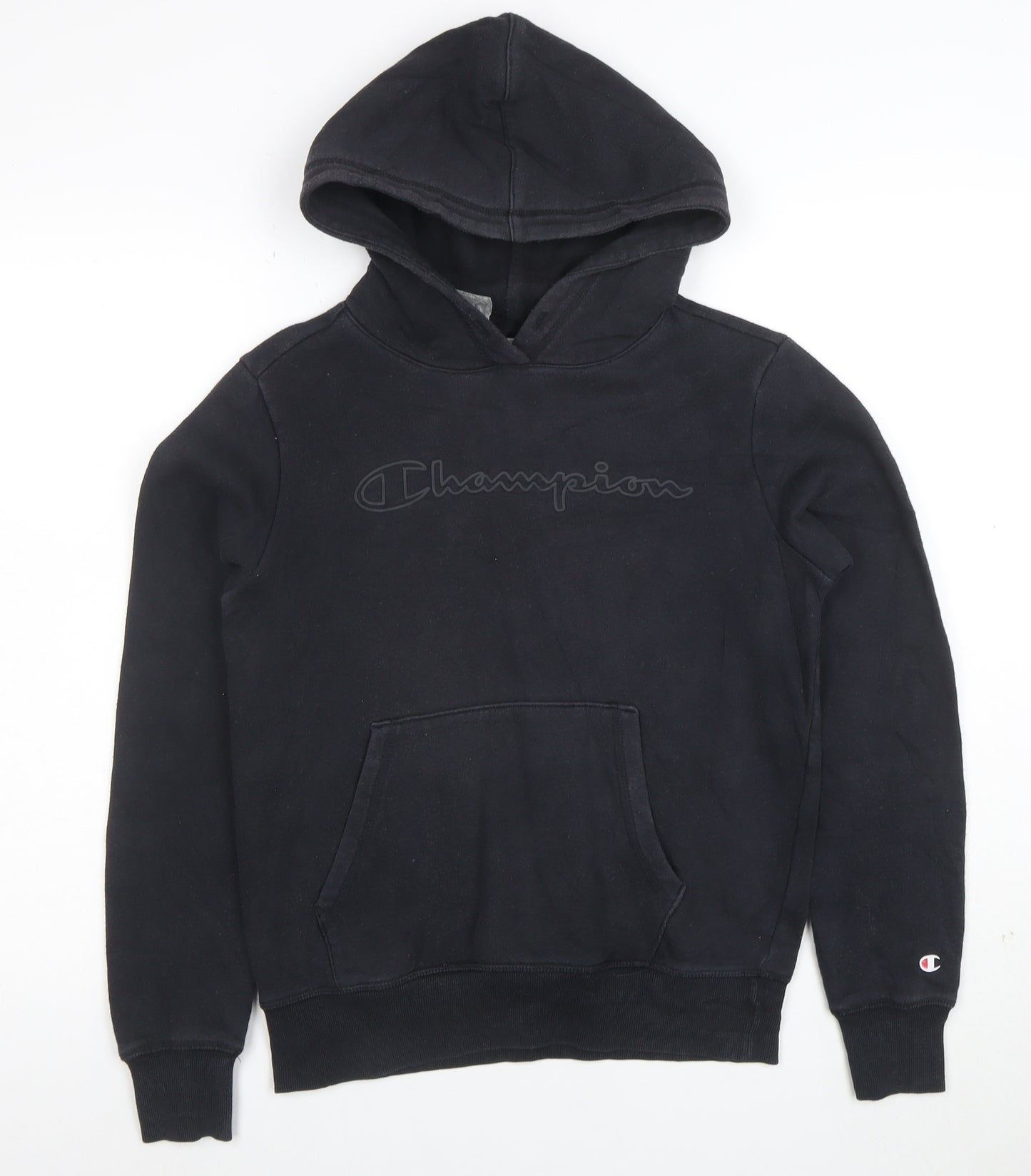 Champion Boys Black Small Pullover Hoodie Cotton Blend Kangaroo Pocket