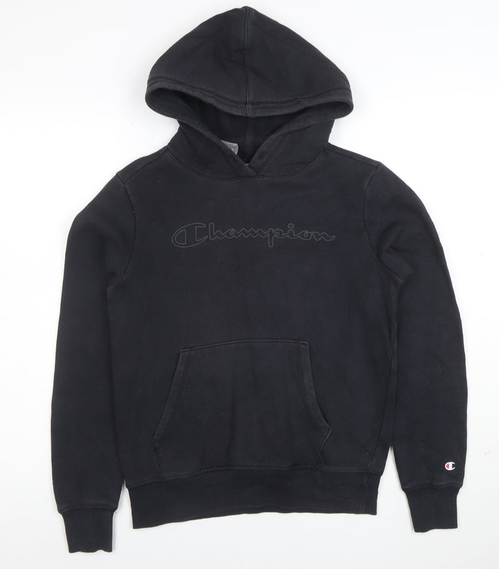 Champion Boys Black Small Pullover Hoodie Cotton Blend Kangaroo Pocket