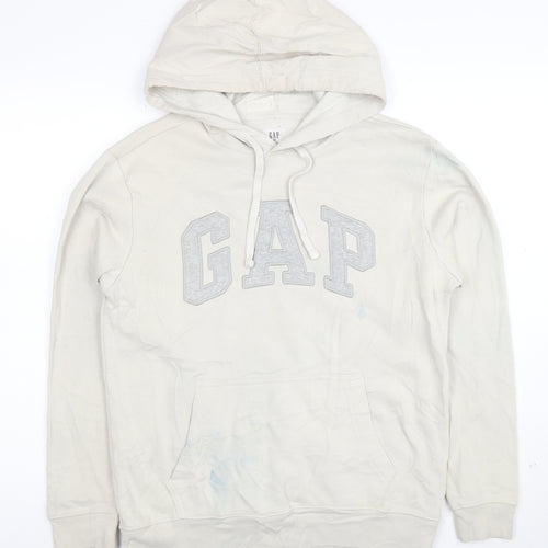 GAP Mens Beige Pullover Hoodie XS Logo Fleece Cotton Blend