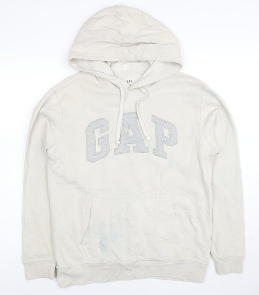 GAP Mens Beige Pullover Hoodie XS Logo Fleece Cotton Blend