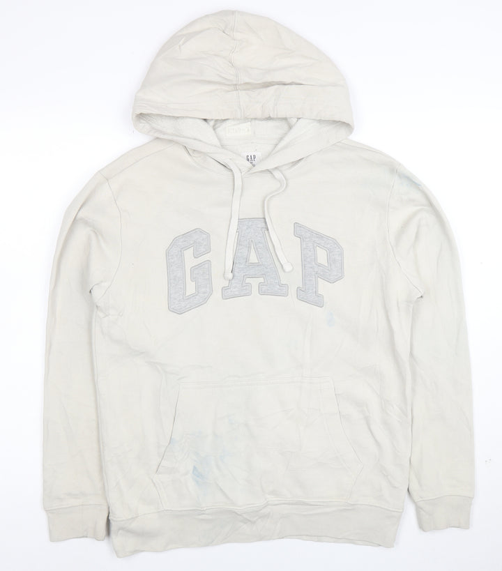 GAP Mens Beige Pullover Hoodie XS Logo Fleece Cotton Blend