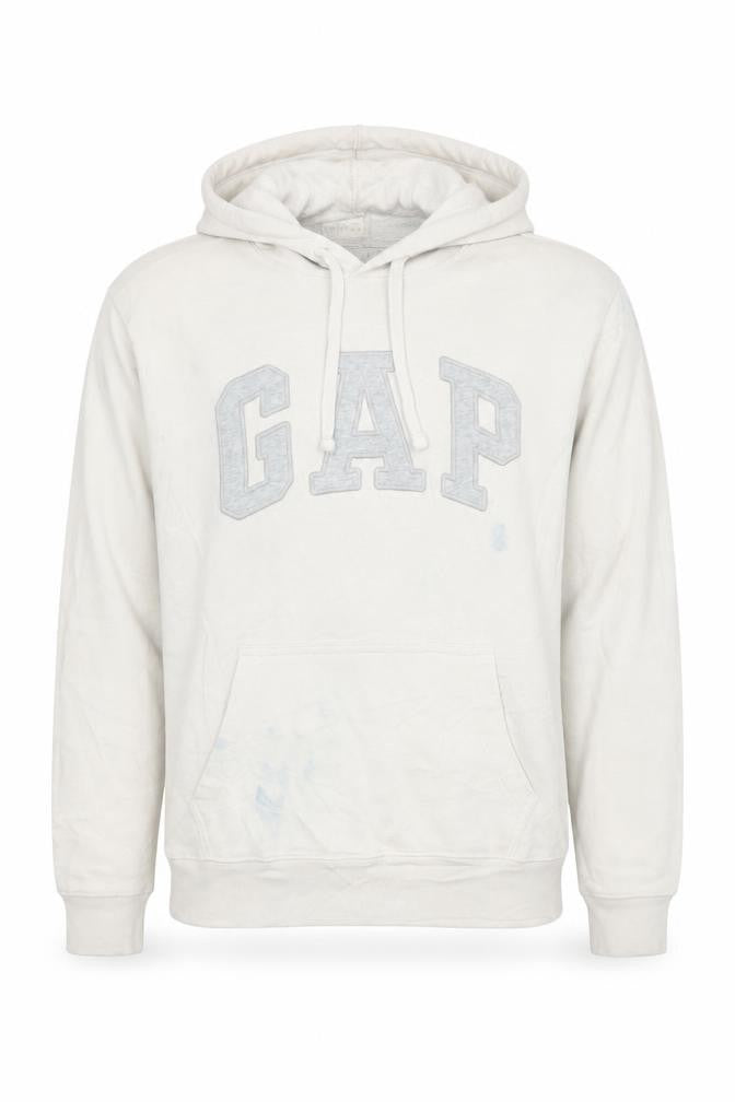 GAP Mens Beige Pullover Hoodie XS Logo Fleece Cotton Blend