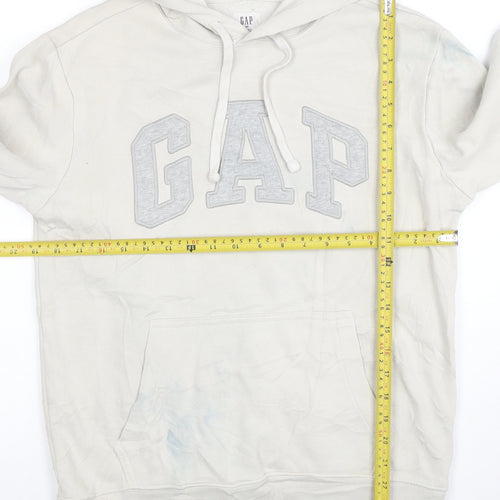 GAP Mens Beige Pullover Hoodie XS Logo Fleece Cotton Blend