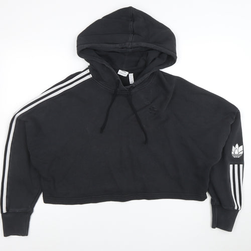 Adidas Womens Black Cropped Hoodie Size 12 Pullover Cotton Casual
