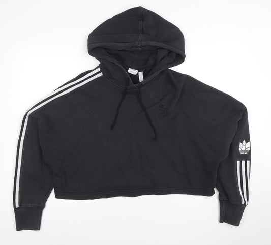 Adidas Womens Black Cropped Hoodie Size 12 Pullover Cotton Casual