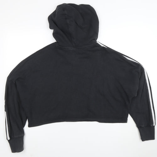 Adidas Womens Black Cropped Hoodie Size 12 Pullover Cotton Casual