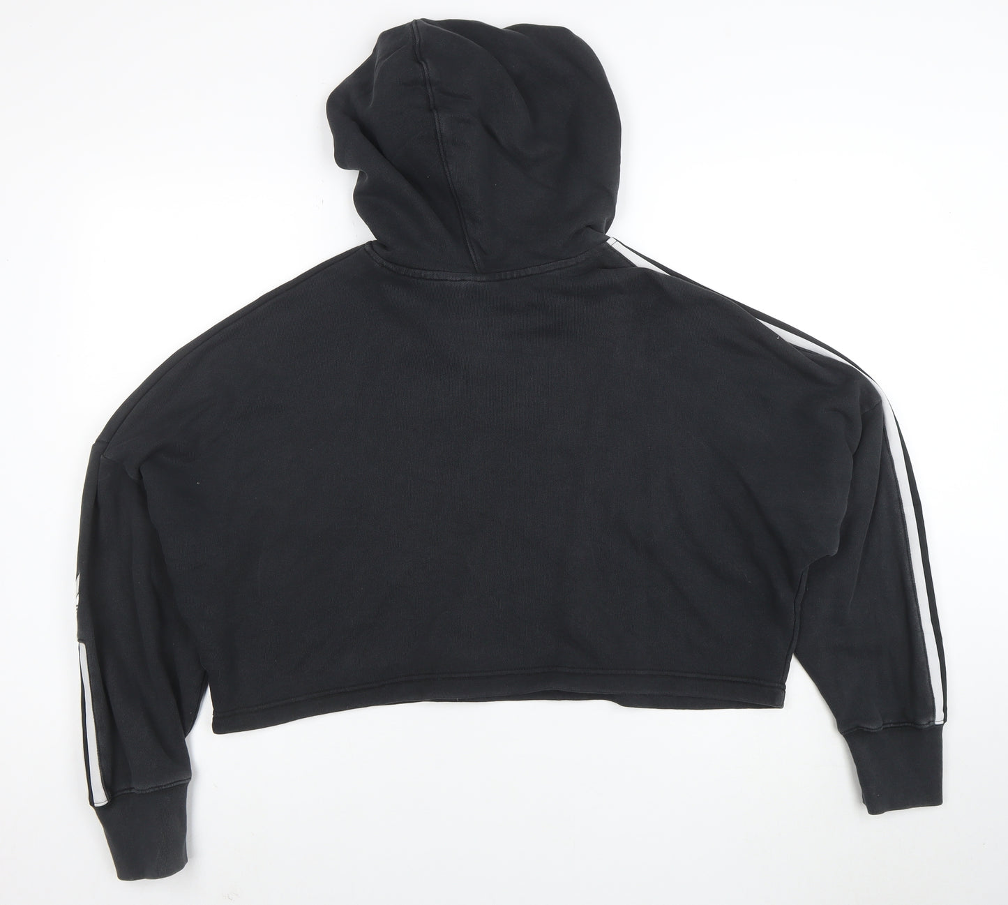 Adidas Womens Black Cropped Hoodie Size 12 Pullover Cotton Casual