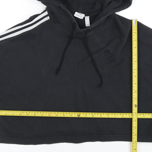 Adidas Womens Black Cropped Hoodie Size 12 Pullover Cotton Casual