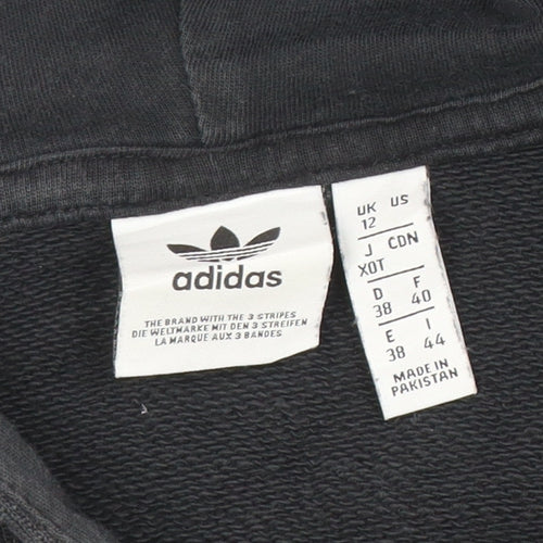 Adidas Womens Black Cropped Hoodie Size 12 Pullover Cotton Casual