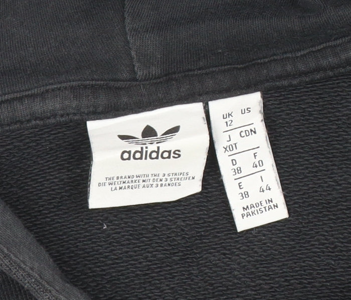 Adidas Womens Black Cropped Hoodie Size 12 Pullover Cotton Casual