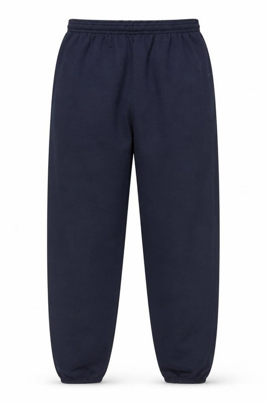 Front view of Champion Men's Blue Fleece Jogger Trousers, size L, Elastic Waist