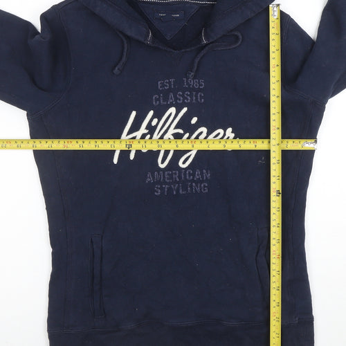 Tommy Hilfiger Men Blue Pullover Hoodie S Embroidered Logo Classic Style
